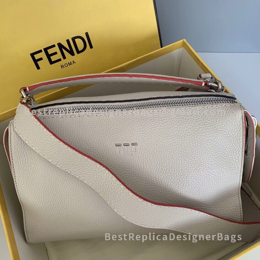 Fendi Mini White Leather Boston Bag 8762